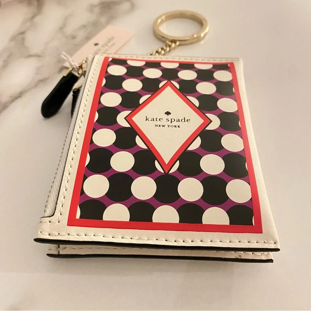 KATE SPADE Lucky Draw Card Coin Purse Key Fob Five of Spades Vegas Gambling